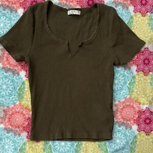 Cotton On Olive Ribbed Short Sleeve Tee